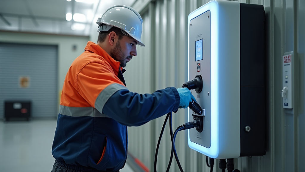Technicien en train de vérifier une borne de recharge à Saint-Germain-d