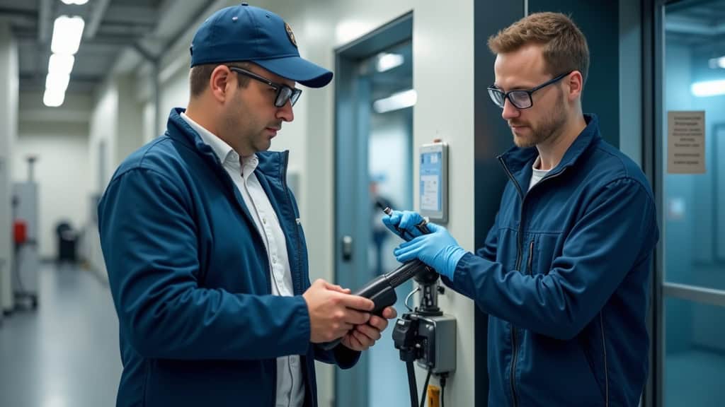 Technicien en train de vérifier une borne de recharge électrique