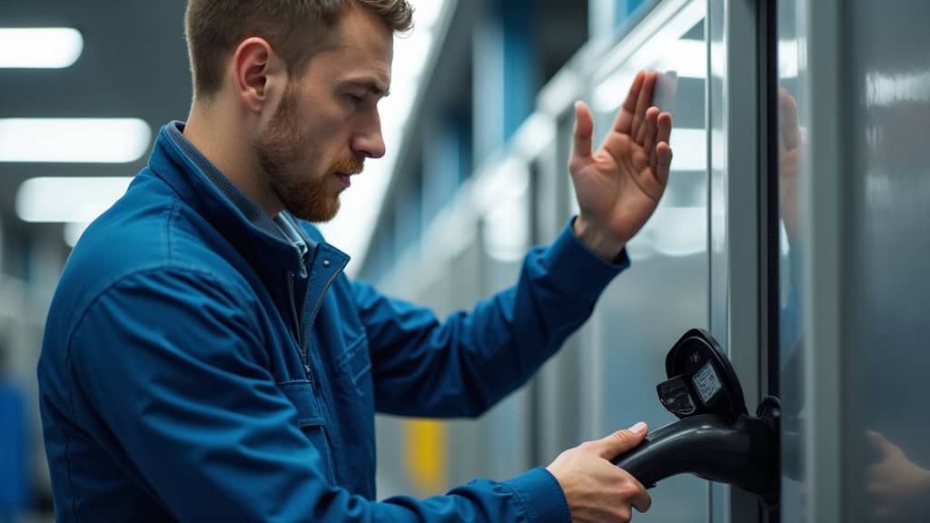 Technicien en train d’inspecter une borne de recharge électrique