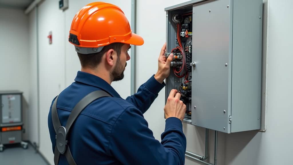 Technicien en train d’installer une borne électrique à Saint-Georges-les-Bains