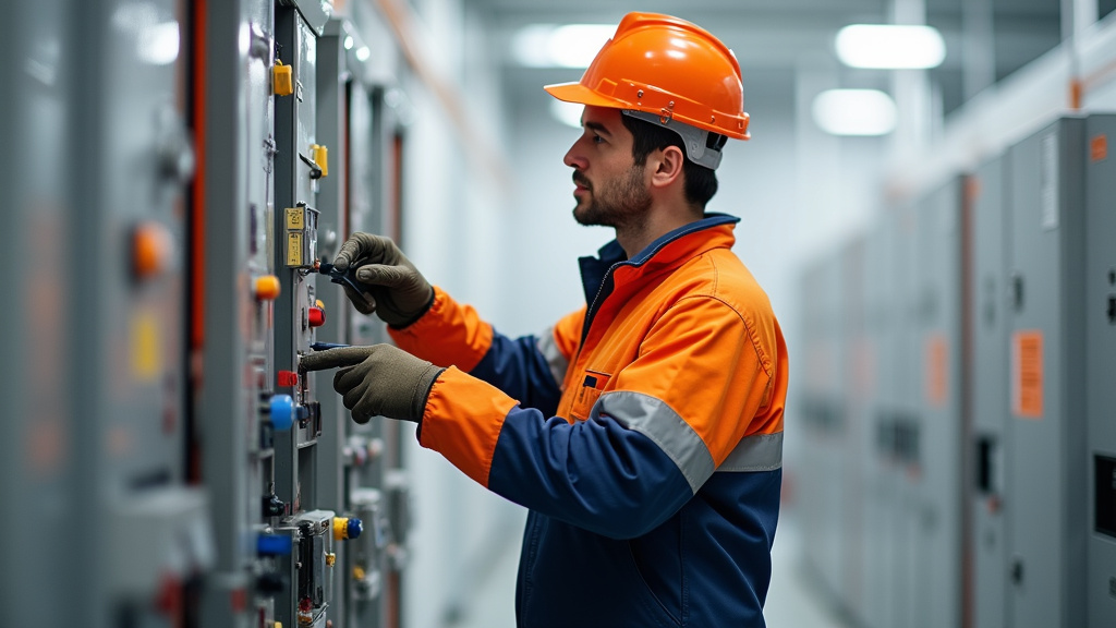 Technicien en train d’installer une borne électrique à Saint-Paul-en-Jarez