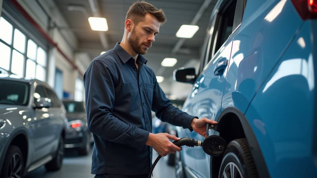 Technicien IRVE en train d’installer une borne de recharge dans un garage à Livinhac-le-Haut