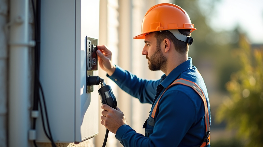 Artisan de Berry Électricité en train d’installer une borne de recharge à Artiguelouve