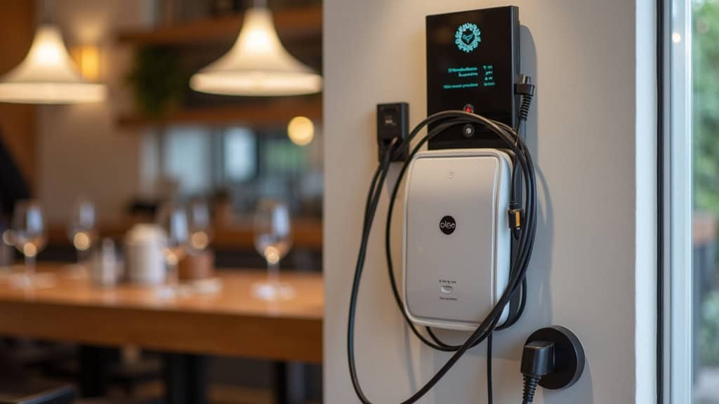 Borne de recharge double prise T2S installée au restaurant Chill à Le Diamant