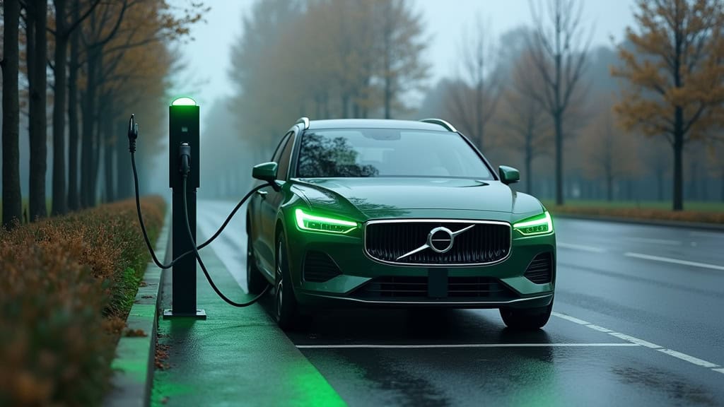 Borne de recharge électrique fonctionnelle à Saints-Geosmes, avec une voiture électrique en train de se recharger, câble connecté et voyant vert allumé