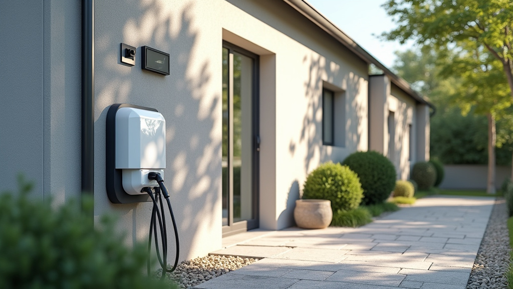 Borne de recharge électrique installée à Martinvast dans un environnement résidentiel