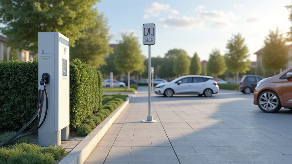 Borne de recharge électrique installée au parking de la mairie de Boisset-et-Gaujac