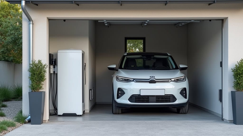 Borne de recharge électrique installée dans un garage à Charenton-du-Cher
