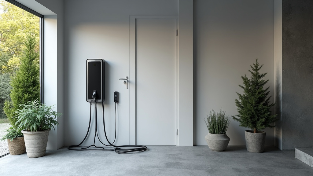 Borne de recharge électrique installée dans un garage à Chargé