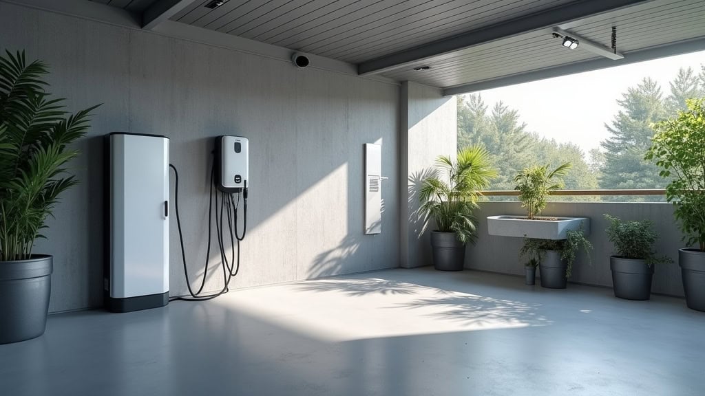 Borne de recharge électrique installée dans un garage à Écueillé