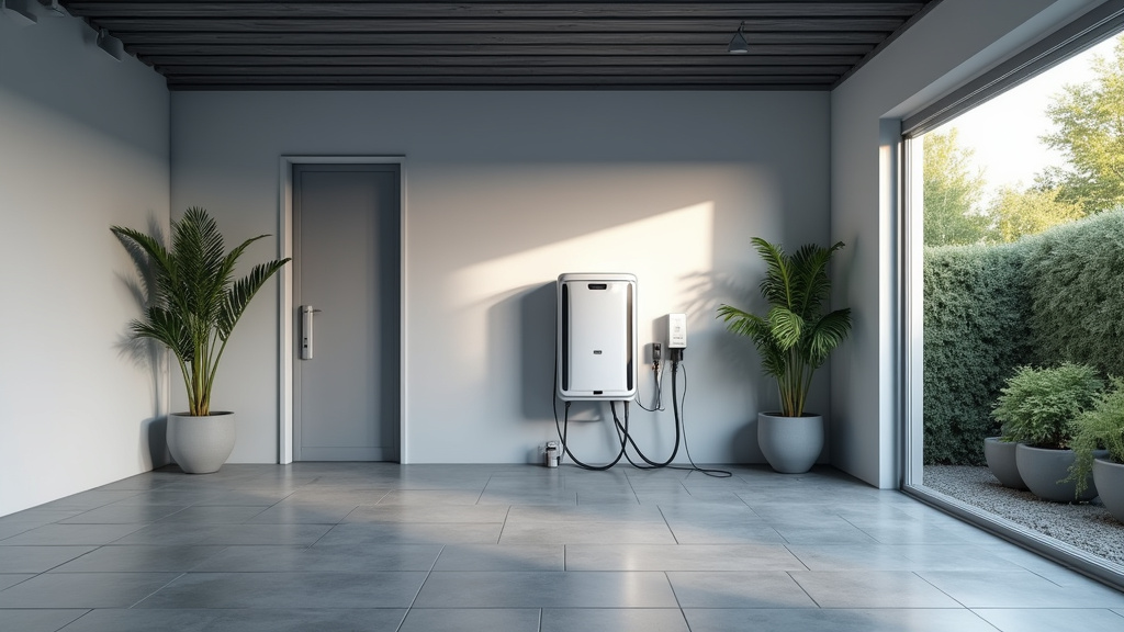 Borne de recharge électrique installée dans un garage intérieur à Forges-les-Eaux