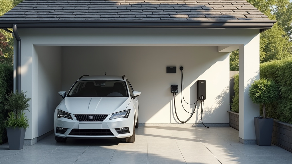 Borne de recharge électrique installée dans un garage privé