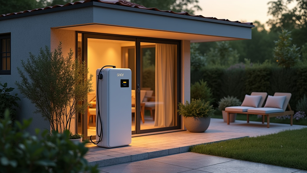 Borne de recharge électrique installée dans un jardin à Noisseville en soirée