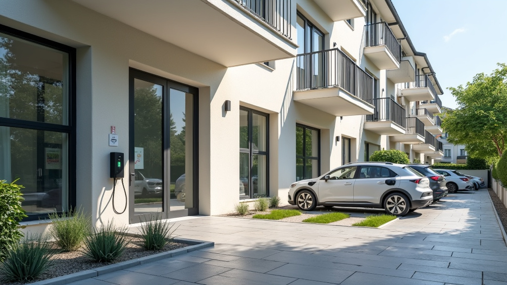 Borne de recharge électrique installée dans un parking collectif de copropriété à Ballaison