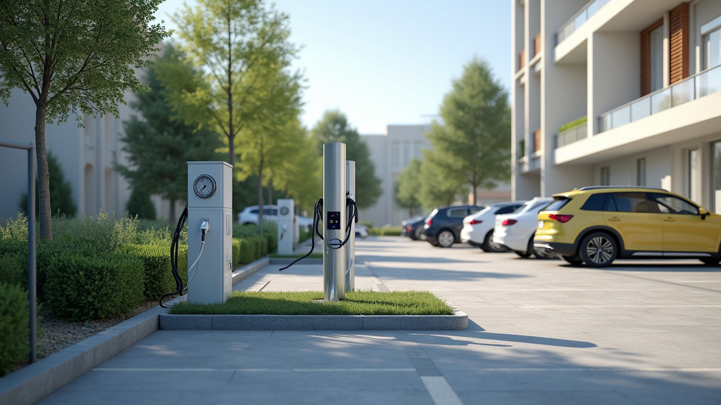 Borne de recharge électrique installée dans un parking d