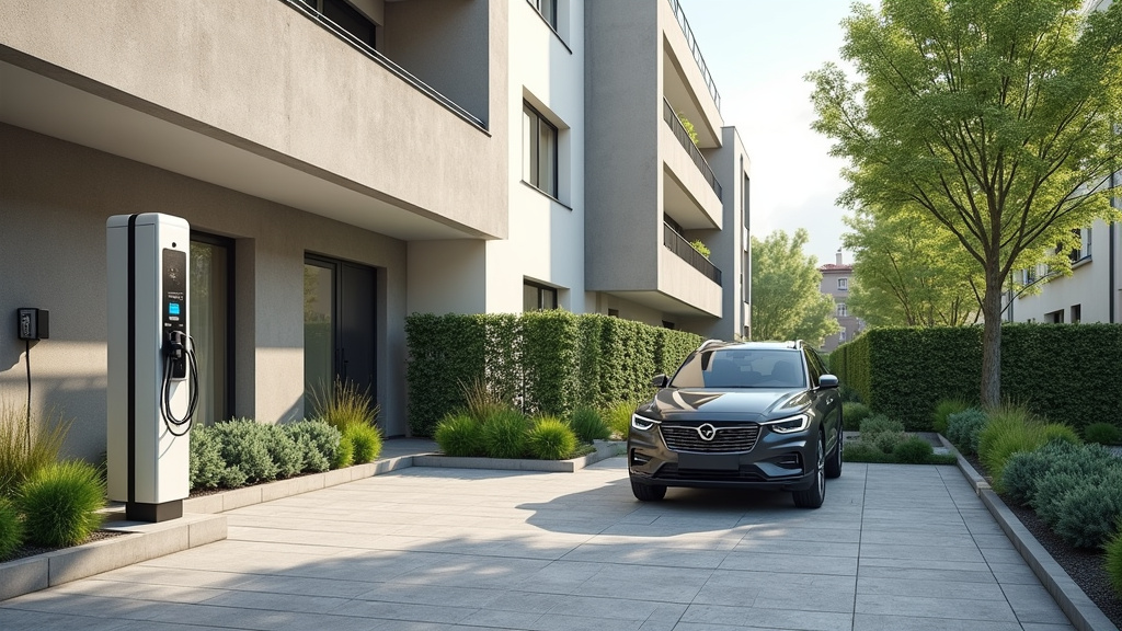 Borne de recharge électrique installée dans un parking de copropriété à Épinay-sous-Sénart