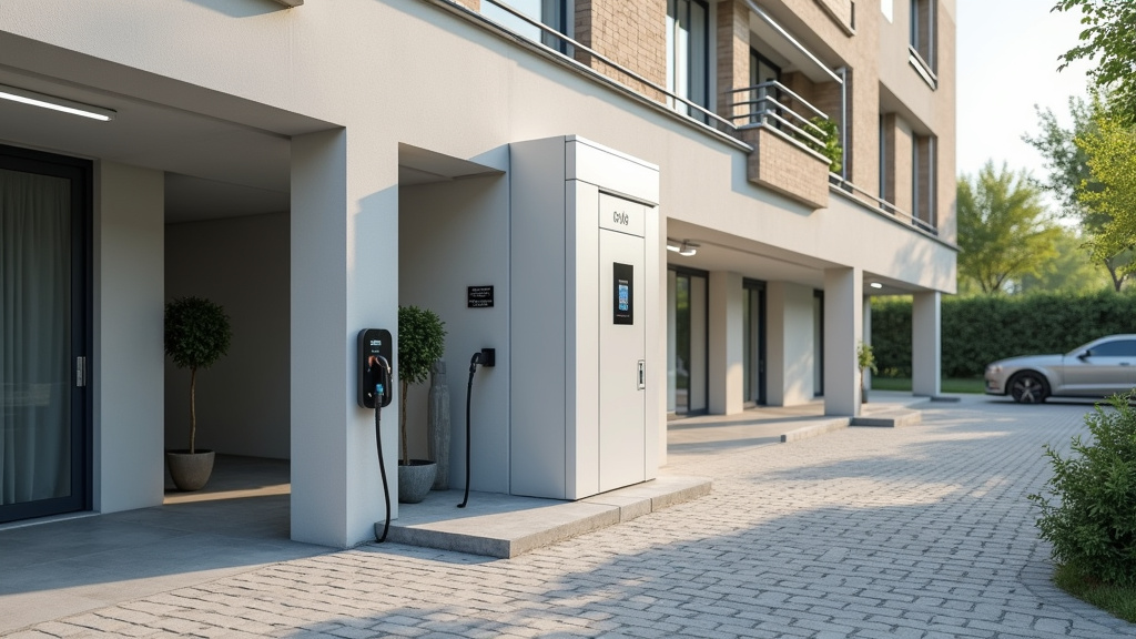 Borne de recharge électrique installée dans un parking de copropriété à Saint-Satur