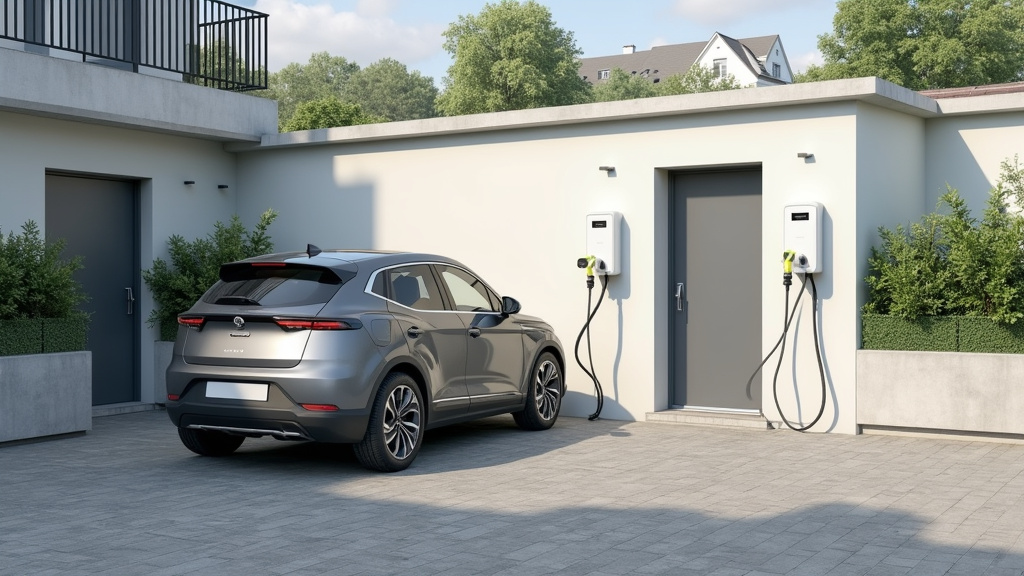 Borne de recharge électrique installée dans un parking de copropriété à Villers-sur-Mer