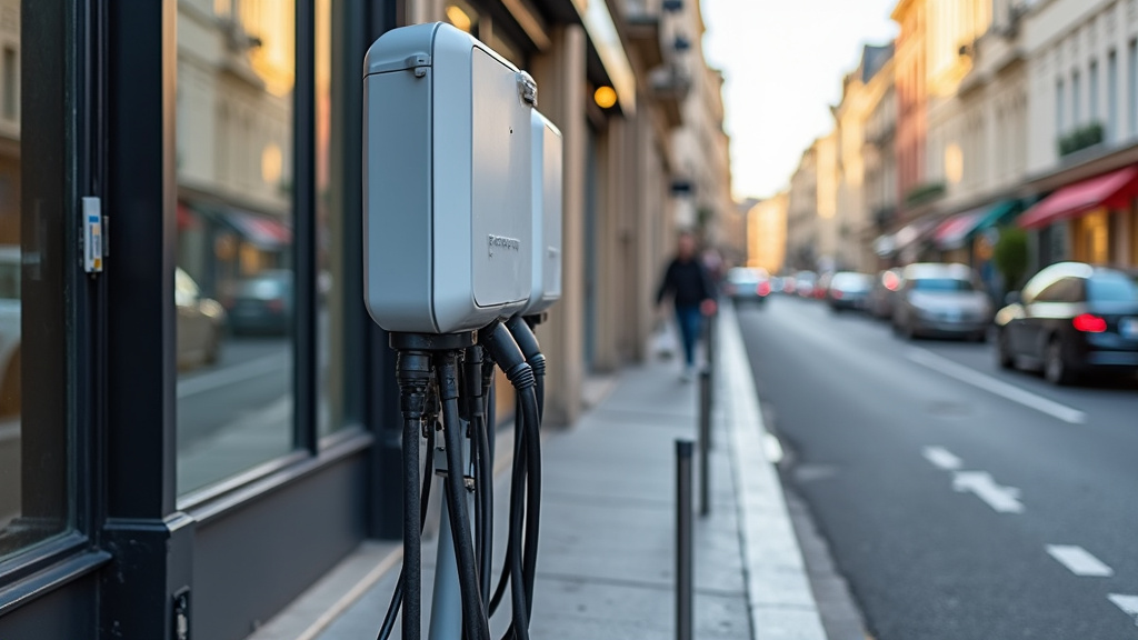 Borne de recharge électrique installée dans une rue de Paris