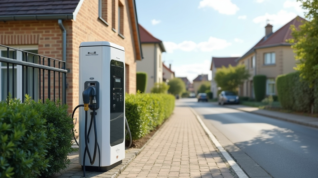 Borne de recharge électrique installée dans une rue résidentielle de Maintenon