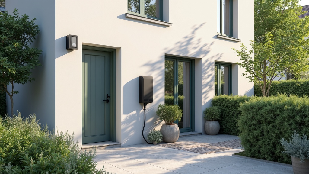 Borne de recharge électrique installée devant une maison à Athies, en milieu urbain
