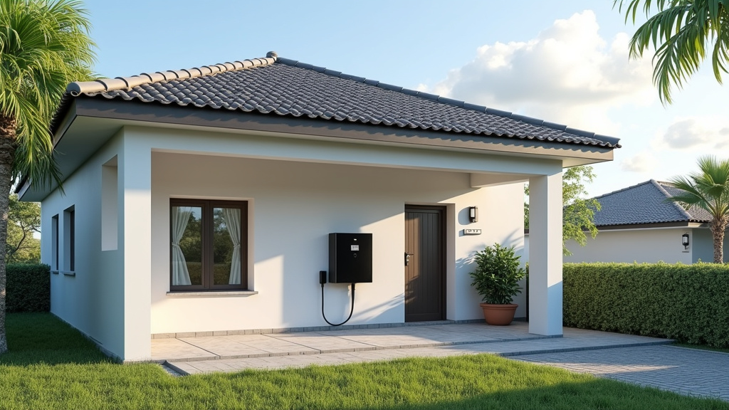 Borne de recharge électrique installée devant une maison à Macouba en Martinique