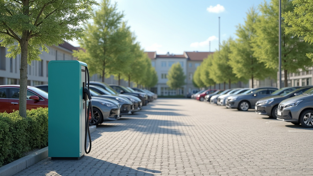 Borne de recharge électrique installée près de la mairie d’Izon, sur un parking public