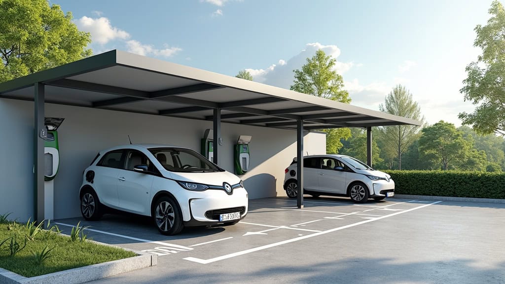 Borne de recharge électrique installée sur le parking d