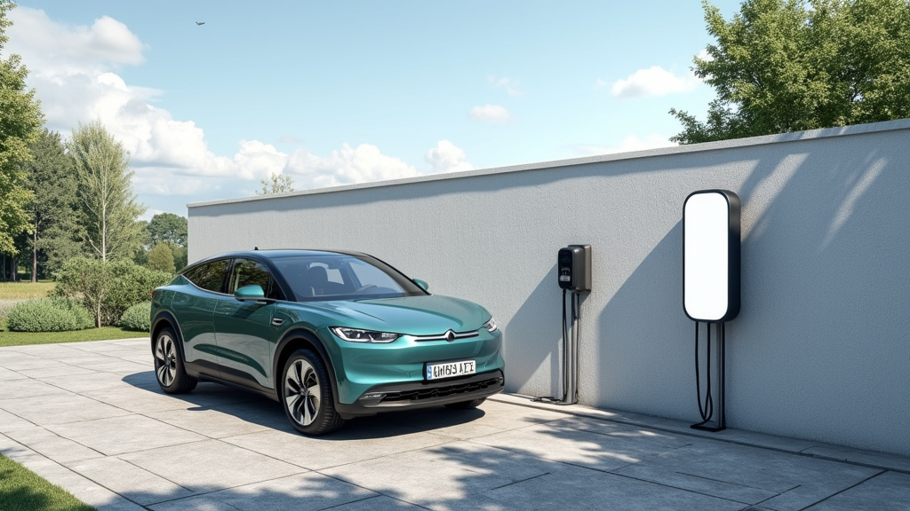 Borne de recharge électrique installée sur un mur extérieur à Orchies, avec un véhicule électrique en train de se recharger