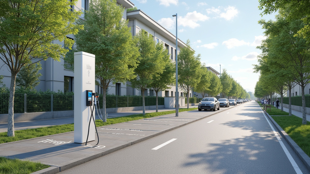 Borne de recharge électrique publique située rue Jean Lebas à Neuville-Saint-Rémy