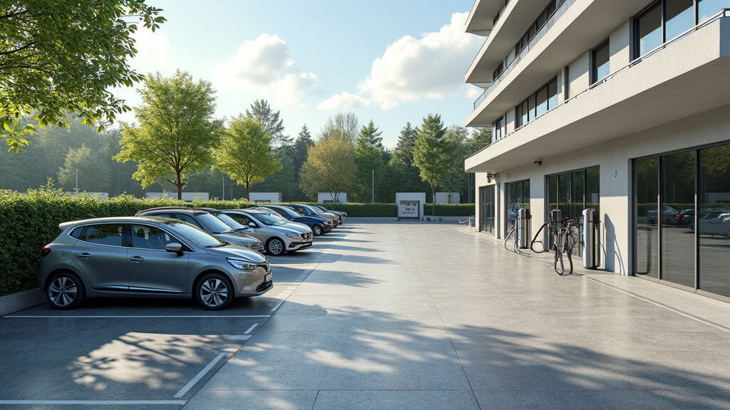 Borne de recharge électrique récemment installée sur un parking privé à Niederhaslach