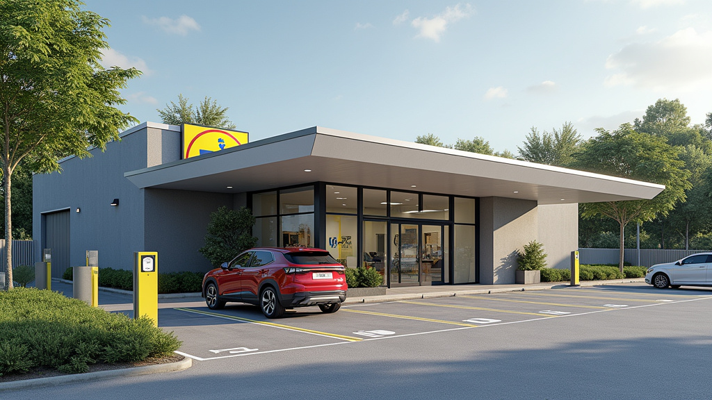 Borne de recharge électrique située au parking du magasin Lidl de La Bourboule