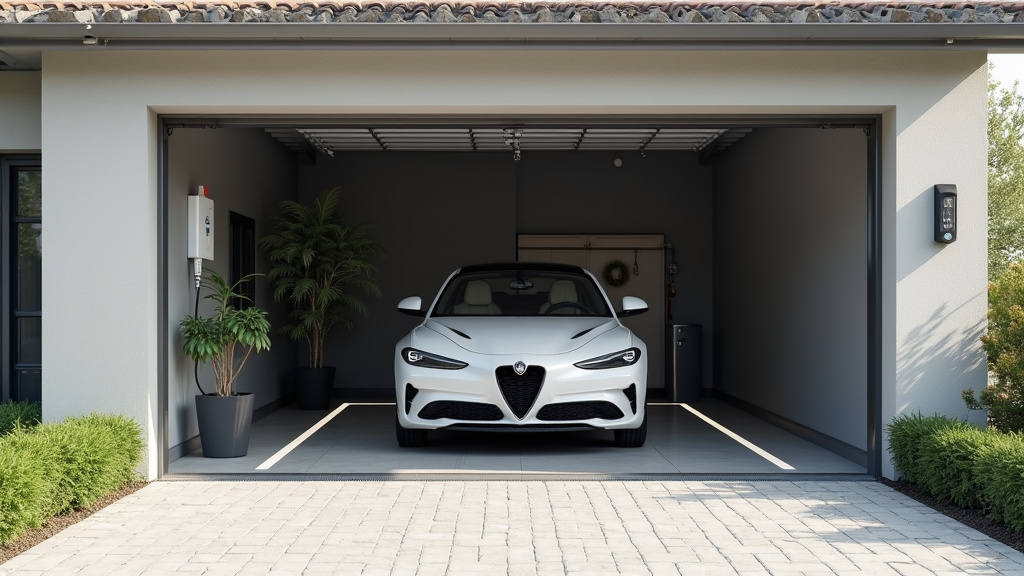 Borne de recharge installée dans un garage privé à La Bazouge-du-Désert