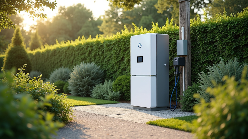 Borne de recharge installée dans un jardin à Plougonven, en milieu rural