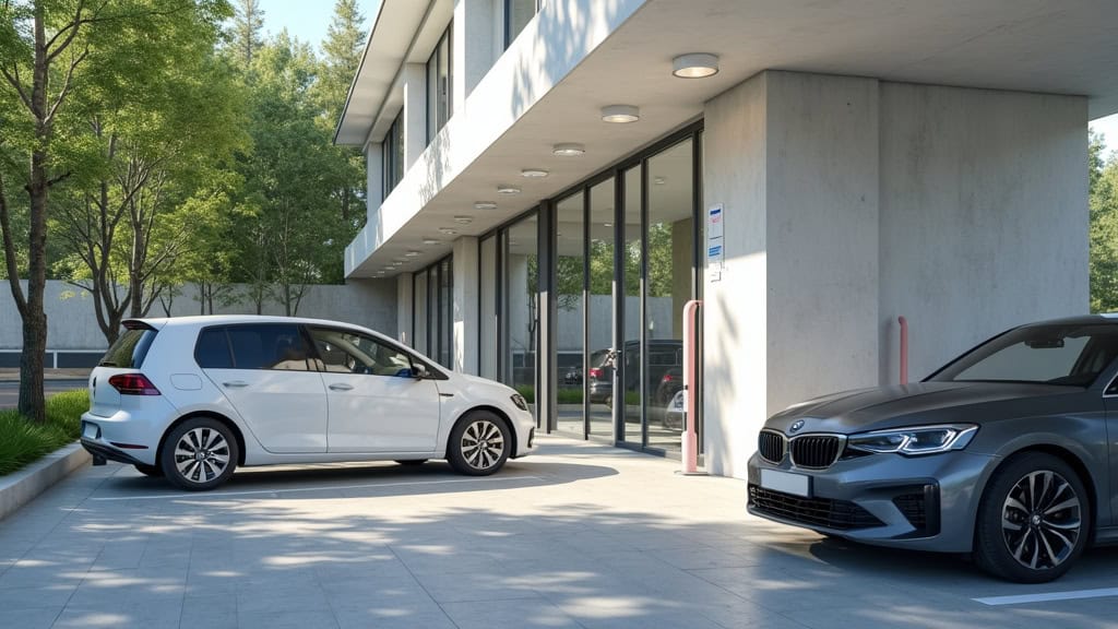 Borne de recharge installée dans un parking d