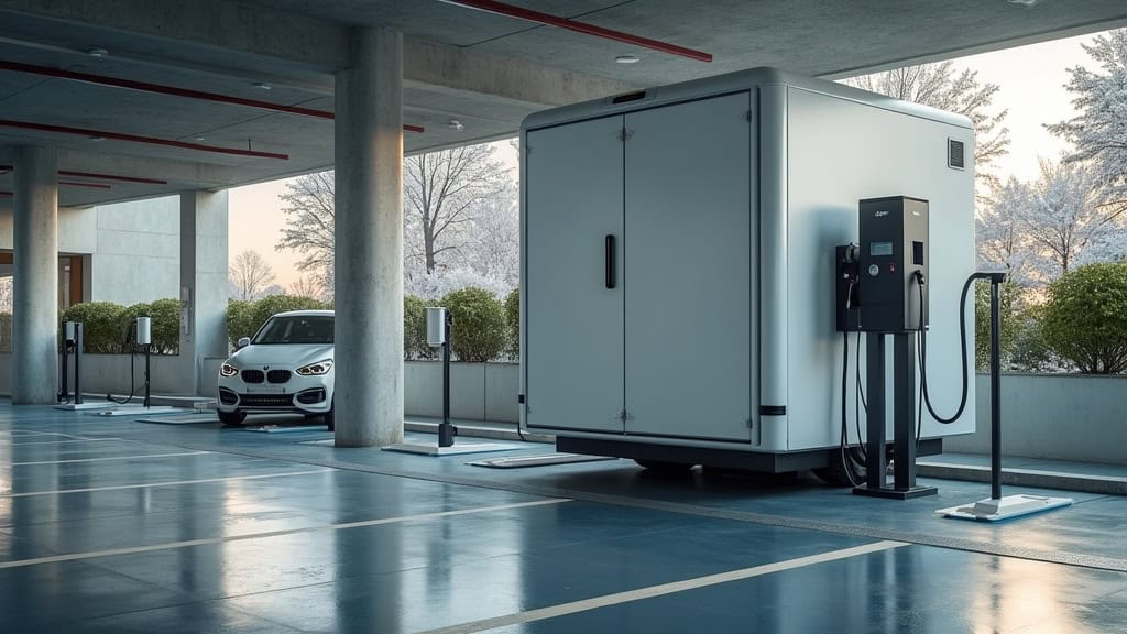 Borne de recharge installée dans un parking d