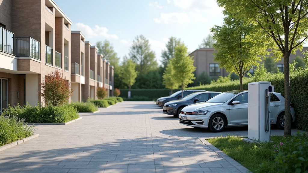 Borne de recharge installée dans un parking de copropriété à Biscarrosse