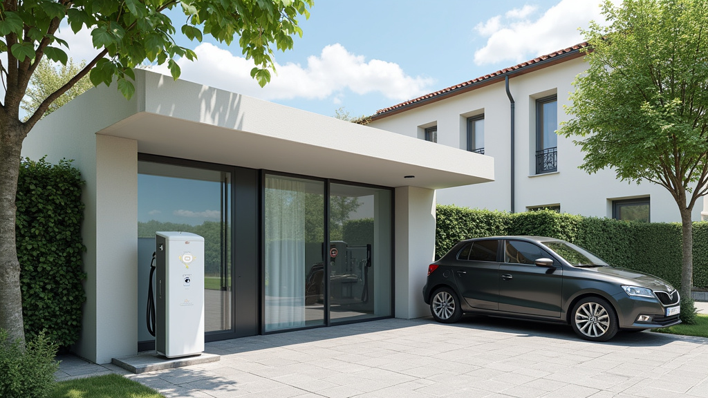 Borne de recharge installée dans un parking de copropriété à Corbarieu