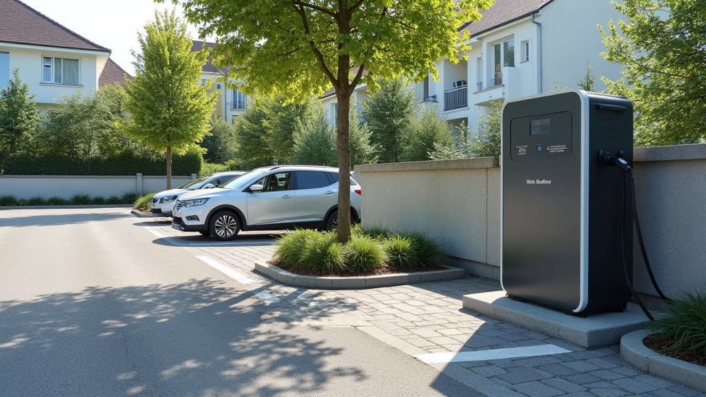 Borne de recharge installée dans un parking de copropriété à Guéret