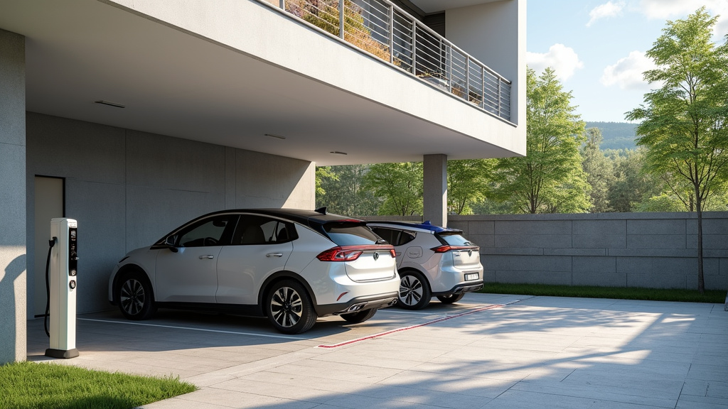 Borne de recharge installée dans un parking de copropriété à Largentière