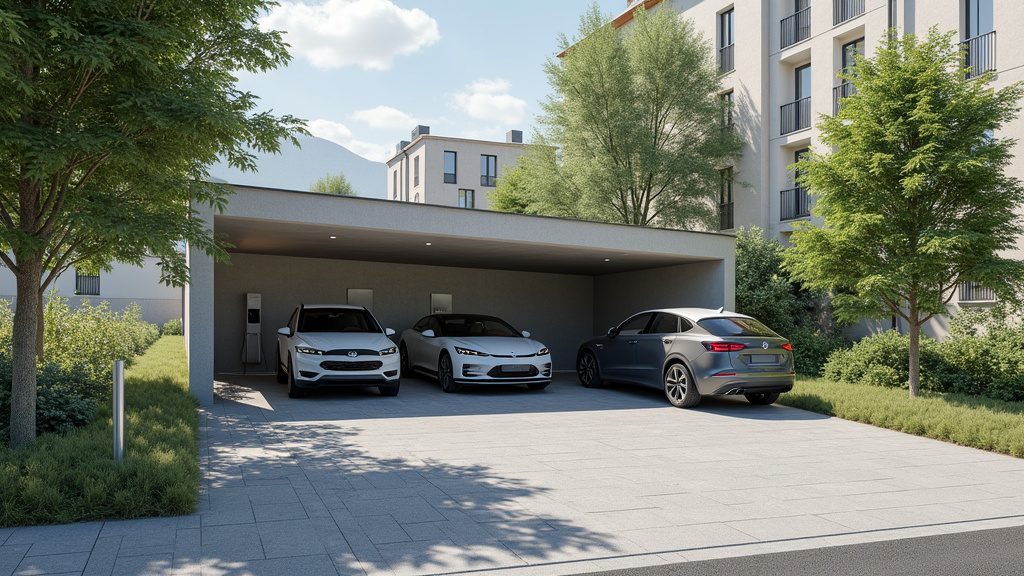 Borne de recharge installée dans un parking de copropriété à Le Mené