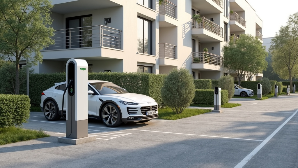 Borne de recharge installée dans un parking de copropriété à Le Pradet