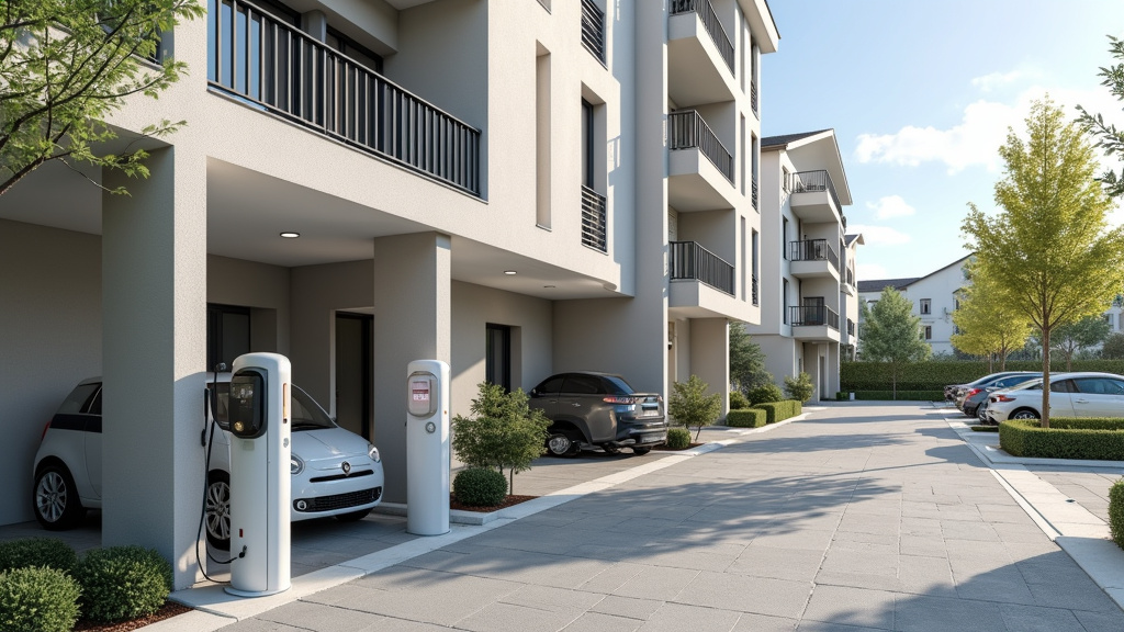 Borne de recharge installée dans un parking de copropriété à Magnac-sur-Touvre