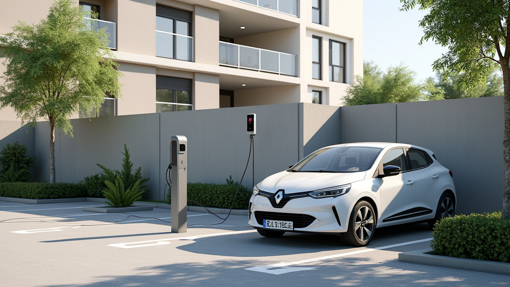 Borne de recharge installée dans un parking de copropriété à Pannecé