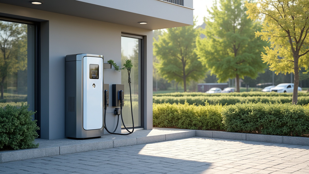 Borne de recharge installée dans un parking de copropriété à Saint-André-sur-Orne