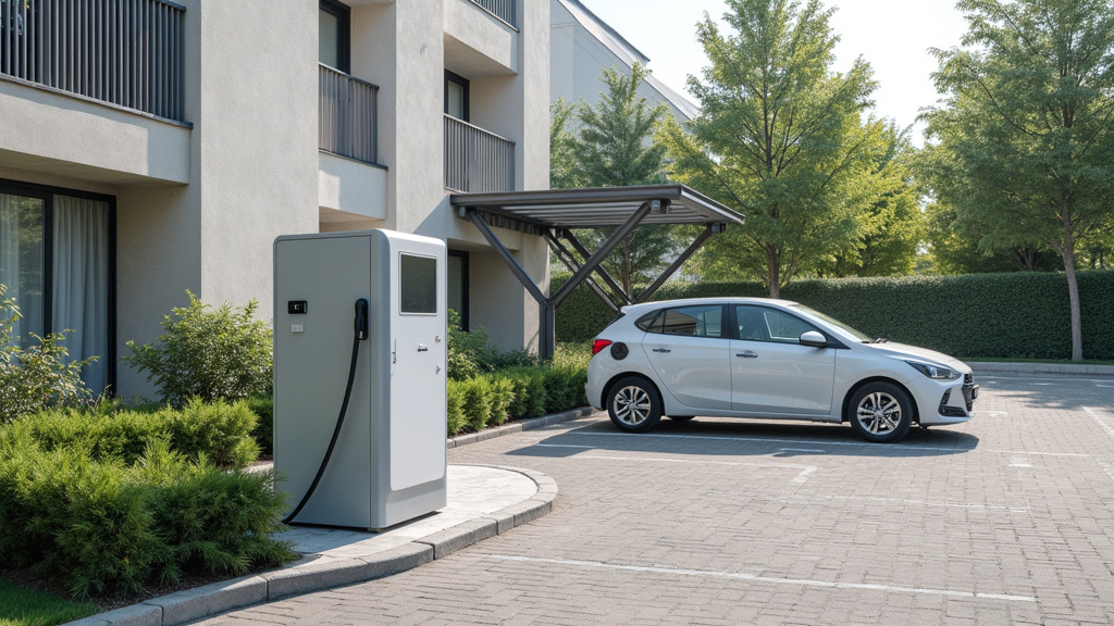 Borne de recharge installée dans un parking de copropriété à Saint-Apollinaire