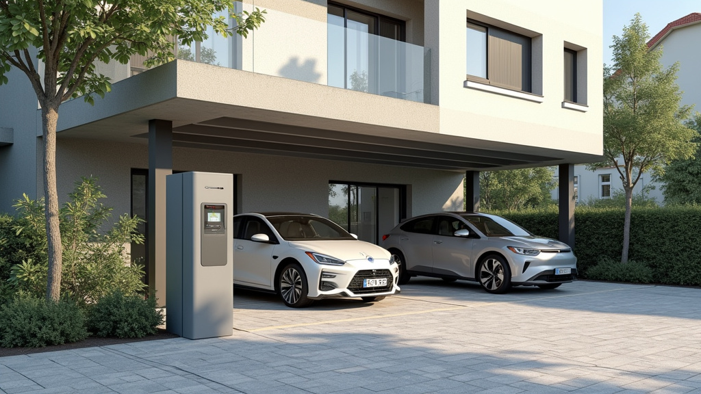 Borne de recharge installée dans un parking de copropriété à Vaulx-Milieu