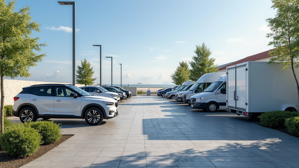Borne de recharge installée dans un parking extérieur à Bernières-sur-Mer