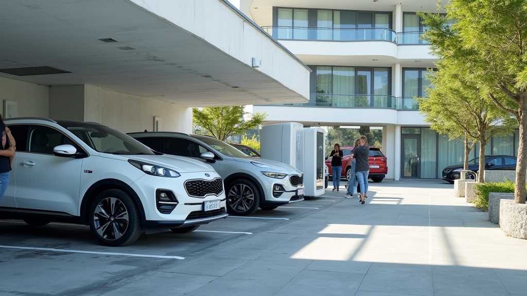Borne de recharge installée sur le parking d