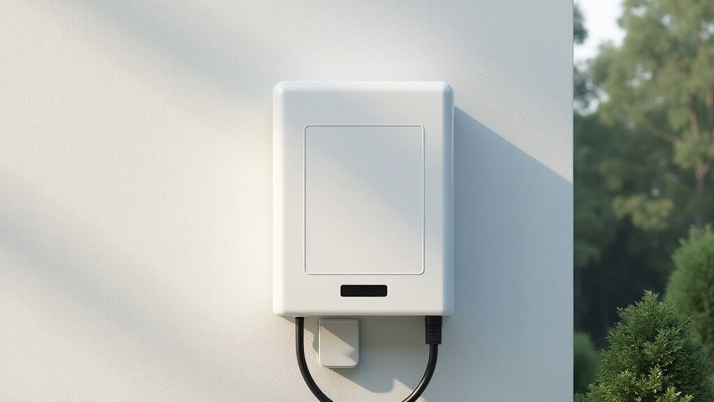 Borne de recharge murale installée sur un mur extérieur à proximité d